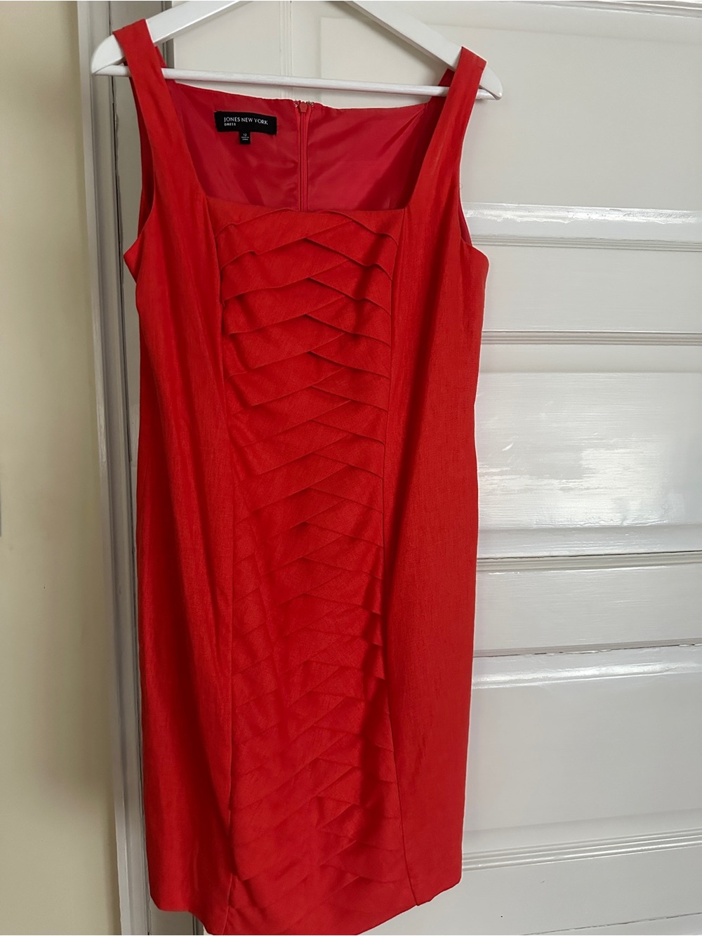 Jones New York Tomato Red Pleated-Front Sheath Dress